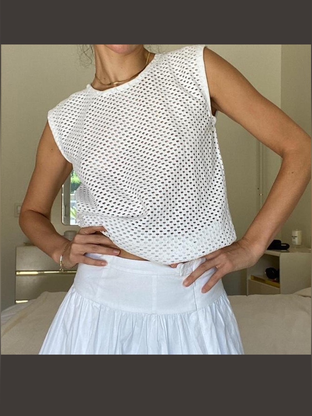 Alexander McQueen White Sleeveless Eyelet Fishnet Knit Tank